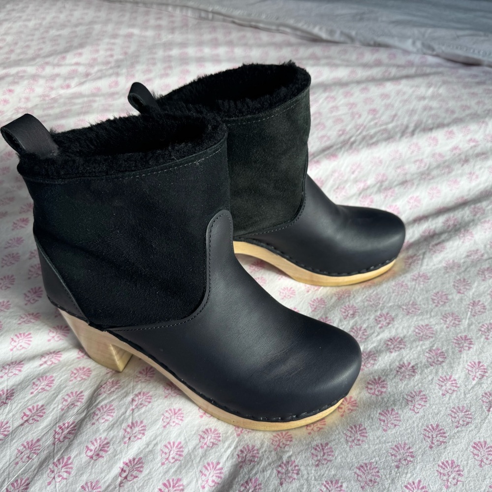 No.6 fur lined high heel clog booties